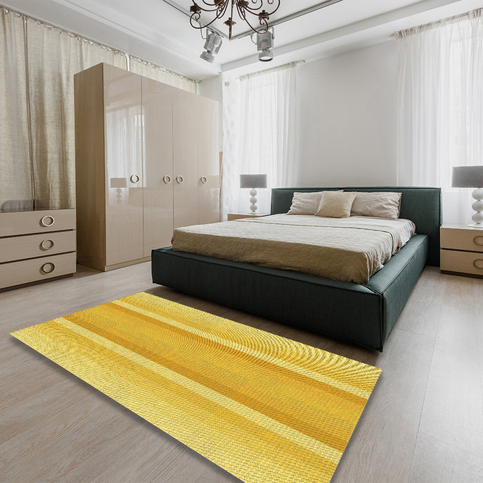 Patterned Yellow Rug in a Bedroom, pat2155yw