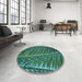 Round Patterned Mint Green Rug in a Office, pat2156lblu