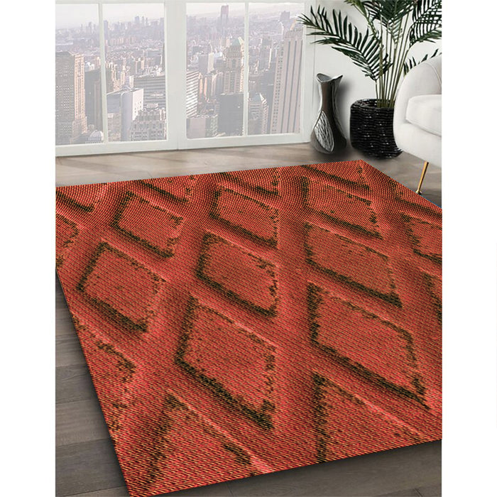 Patterned Orange Red Orange Rug in Family Room, pat2157org