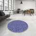 Round Patterned Deep Periwinkle Purple Rug in a Office, pat2158blu