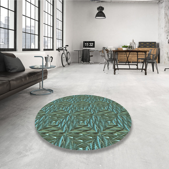 Round Patterned Mint Green Rug in a Office, pat2158lblu