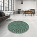 Round Patterned Mint Green Rug in a Office, pat2158lblu