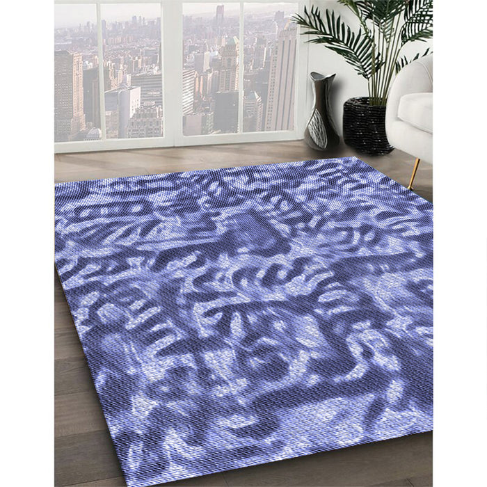 Patterned Denim Blue Rug in Family Room, pat2159blu