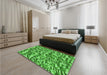 Patterned Green Rug in a Bedroom, pat2159grn
