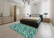 Patterned Turquoise Green Rug in a Bedroom, pat2159lblu