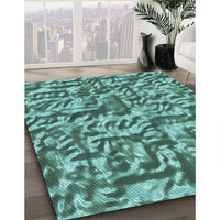 Patterned Turquoise Green Rug, pat2159lblu