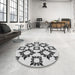 Round Patterned Off-White Novelty Rug in a Office, pat215