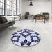 Round Patterned Lavender Blue Rug in a Office, pat216blu