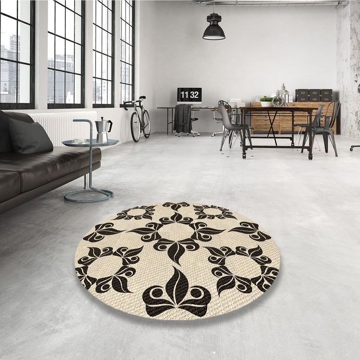 Round Patterned Coffee Brown Rug in a Office, pat216brn