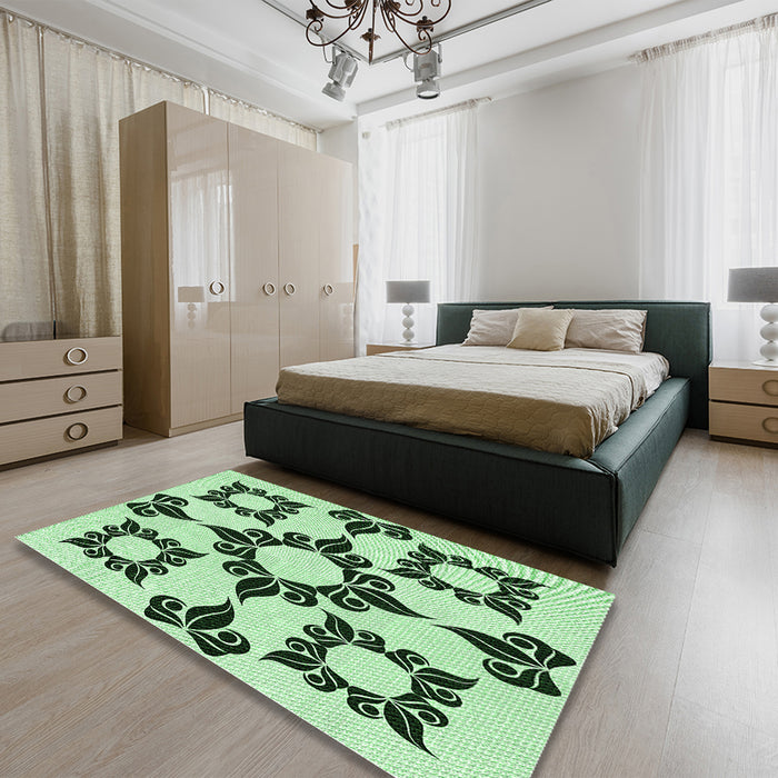 Patterned Mint Green Rug in a Bedroom, pat216grn
