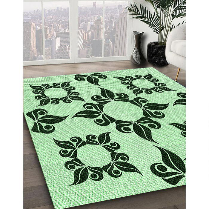 Patterned Mint Green Rug in Family Room, pat216grn