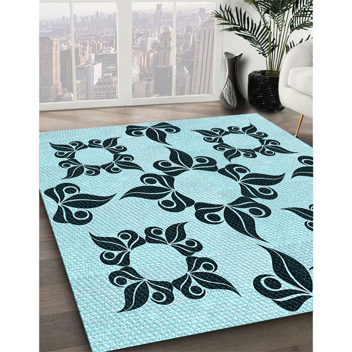 Patterned Electric Blue Rug in Family Room, pat216lblu