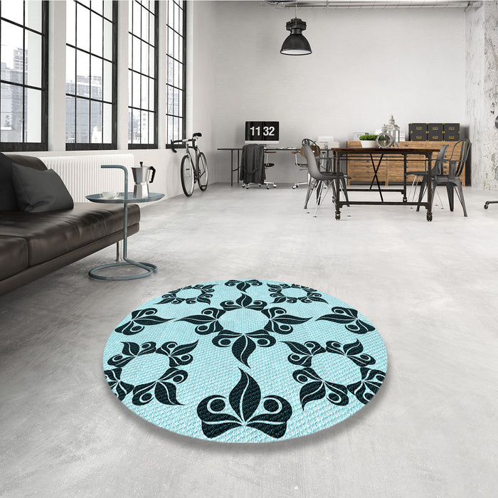 Round Patterned Electric Blue Rug in a Office, pat216lblu