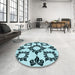 Round Patterned Electric Blue Rug in a Office, pat216lblu