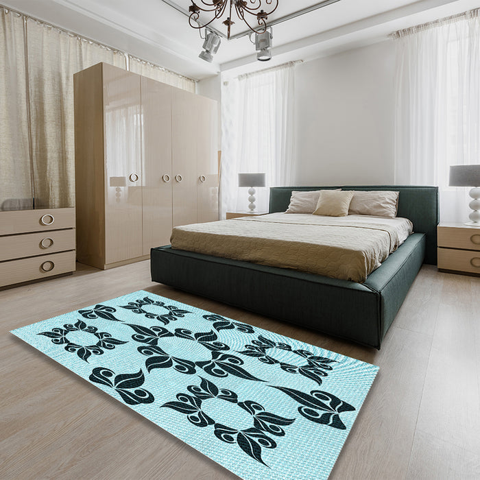 Round Machine Washable Transitional Electric Blue Rug in a Office, wshpat216lblu