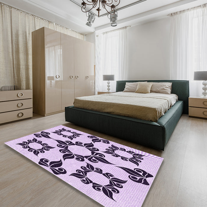 Patterned Purple Rug in a Bedroom, pat216pur