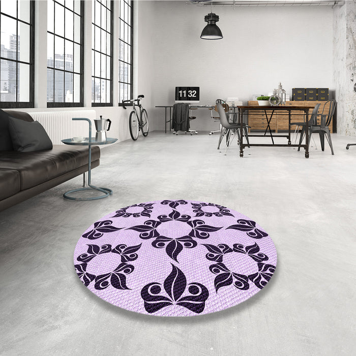 Round Patterned Purple Rug in a Office, pat216pur