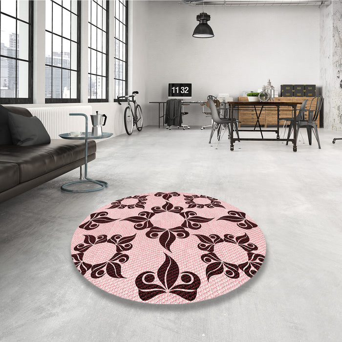 Round Patterned Light Rose Pink Rug in a Office, pat216rd
