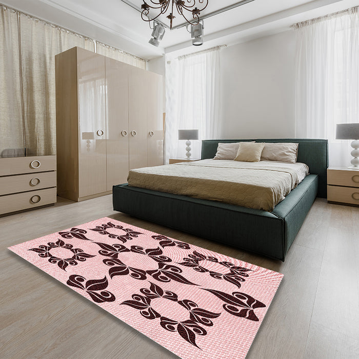 Patterned Light Rose Pink Rug in a Bedroom, pat216rd