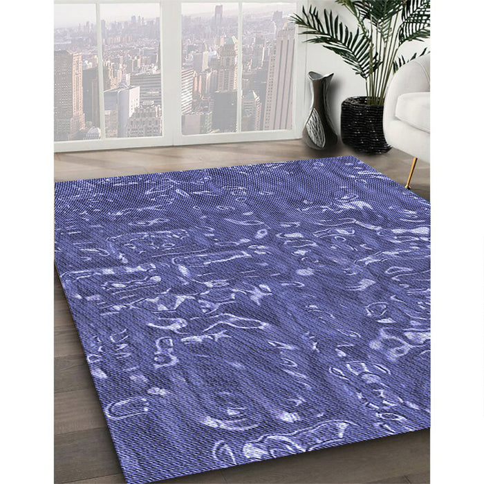 Patterned Deep Periwinkle Purple Rug in Family Room, pat2160blu