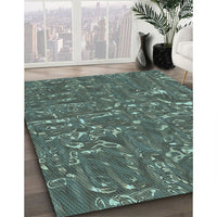 Patterned Cadet Blue Green Rug, pat2160lblu