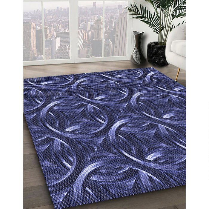 Patterned Midnight Blue Rug in Family Room, pat2161blu