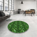 Round Patterned Deep Emerald Green Rug in a Office, pat2161grn