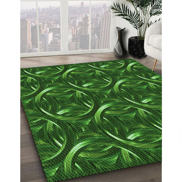 Patterned Deep Emerald Green Rug in Family Room, pat2161grn