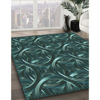 Patterned Aquamarine Stone Green Rug, pat2161lblu