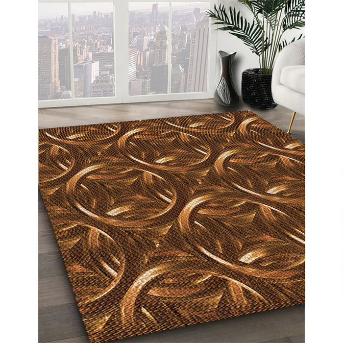 Patterned Red Rug in Family Room, pat2161org