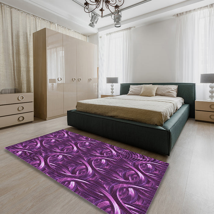 Patterned Plum Velvet Purple Rug in a Bedroom, pat2161pur