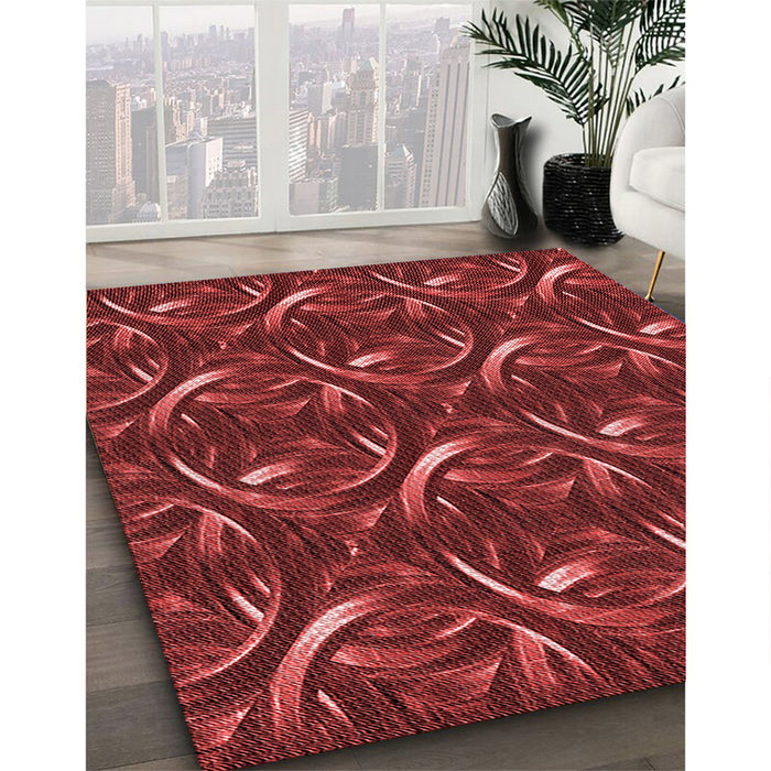 Patterned Red Rug in Family Room, pat2161rd