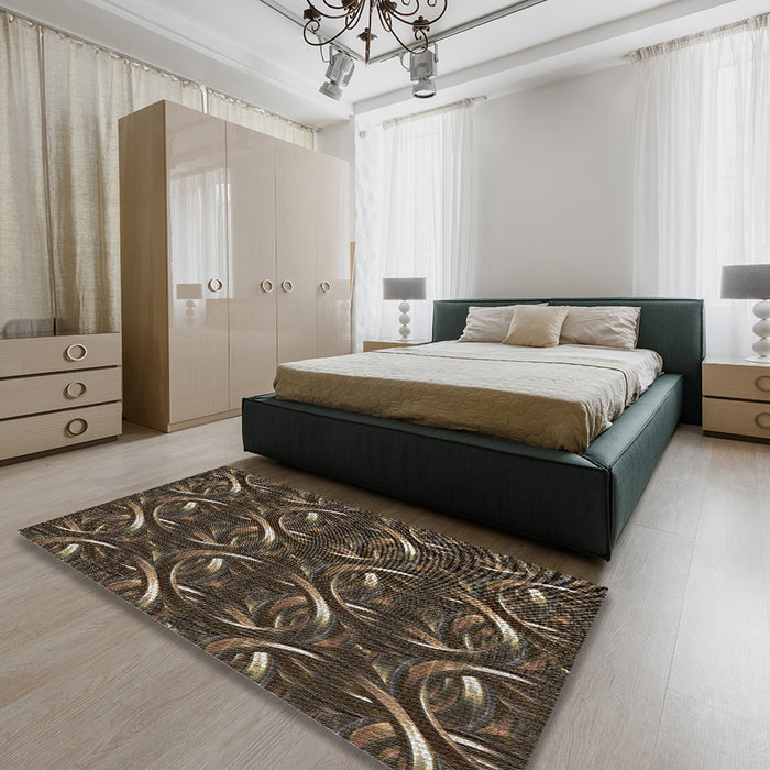 Patterned Dark Almond Brown Novelty Rug in a Bedroom, pat2161