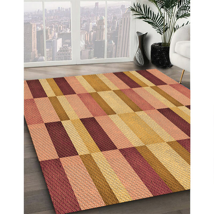 Patterned Red Rug in Family Room, pat2162org