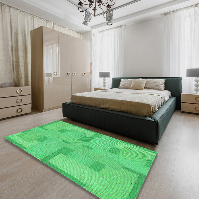 Round Machine Washable Transitional Neon Green Rug in a Office, wshpat2163grn