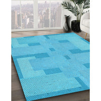 Patterned Bright Cyan Blue Rug, pat2163lblu