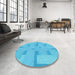 Round Patterned Bright Cyan Blue Rug in a Office, pat2163lblu