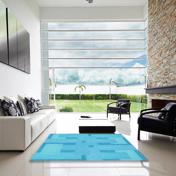 Machine Washable Transitional Bright Cyan Blue Rug in a Kitchen, wshpat2163lblu