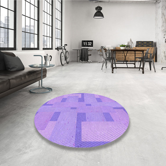 Round Patterned Bright Lilac Purple Rug in a Office, pat2163pur