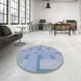 Round Machine Washable Transitional Steel Blue Rug in a Office, wshpat2163