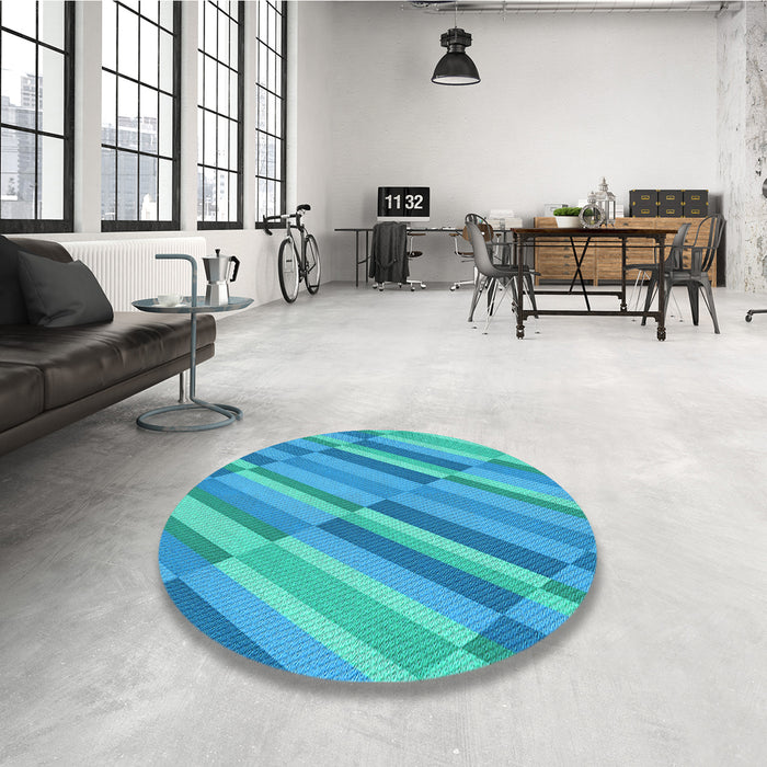 Round Patterned Bright Turquoise Blue Rug in a Office, pat2164lblu