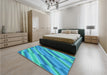 Patterned Bright Turquoise Blue Rug in a Bedroom, pat2164lblu