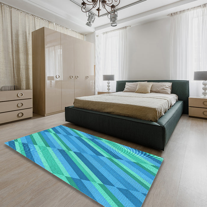Round Machine Washable Transitional Bright Turquoise Blue Rug in a Office, wshpat2164lblu