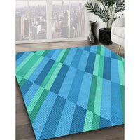 Patterned Bright Turquoise Blue Rug, pat2164lblu