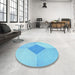 Round Patterned Blue Rug in a Office, pat2165lblu