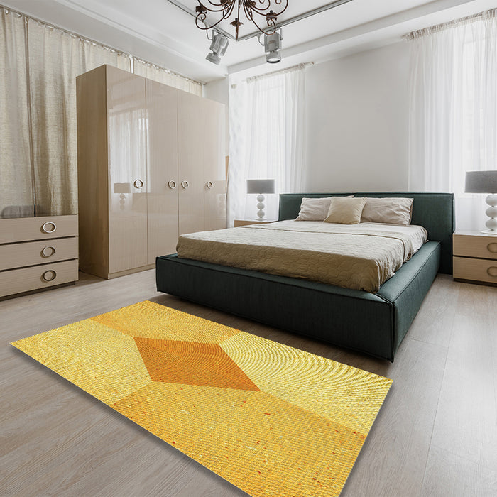Patterned Yellow Rug in a Bedroom, pat2165yw