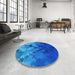 Round Patterned Blue Orchid Blue Rug in a Office, pat2167lblu