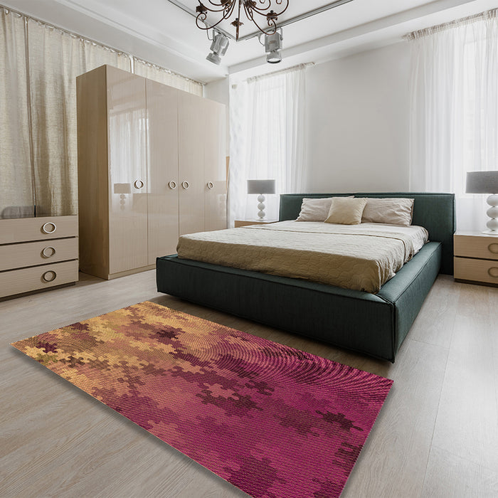 Patterned Orange Rug in a Bedroom, pat2167org