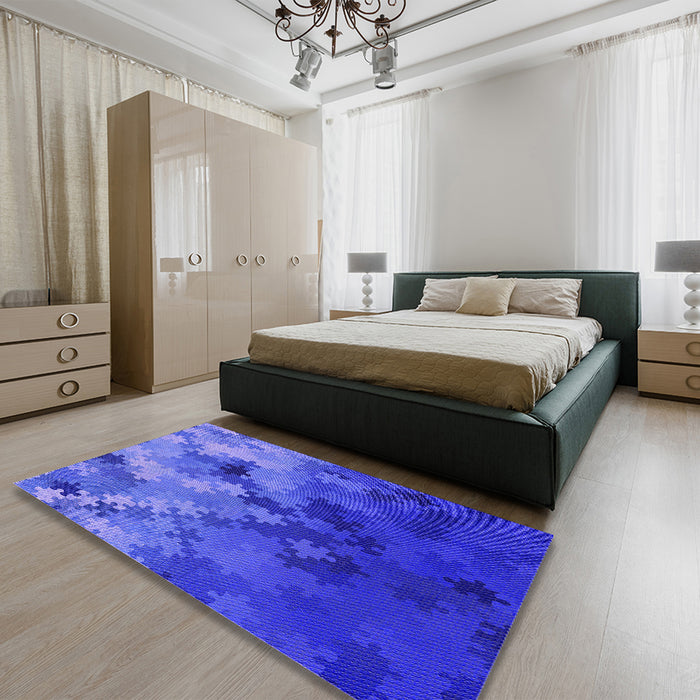 Patterned Light Slate Blue Rug in a Bedroom, pat2167pur