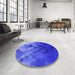 Round Patterned Light Slate Blue Rug in a Office, pat2167pur